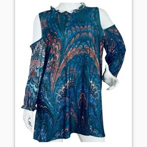 Simply Aster By Firmiana Tunic Top/Dress Patterned Size 2X Open Shoulders
